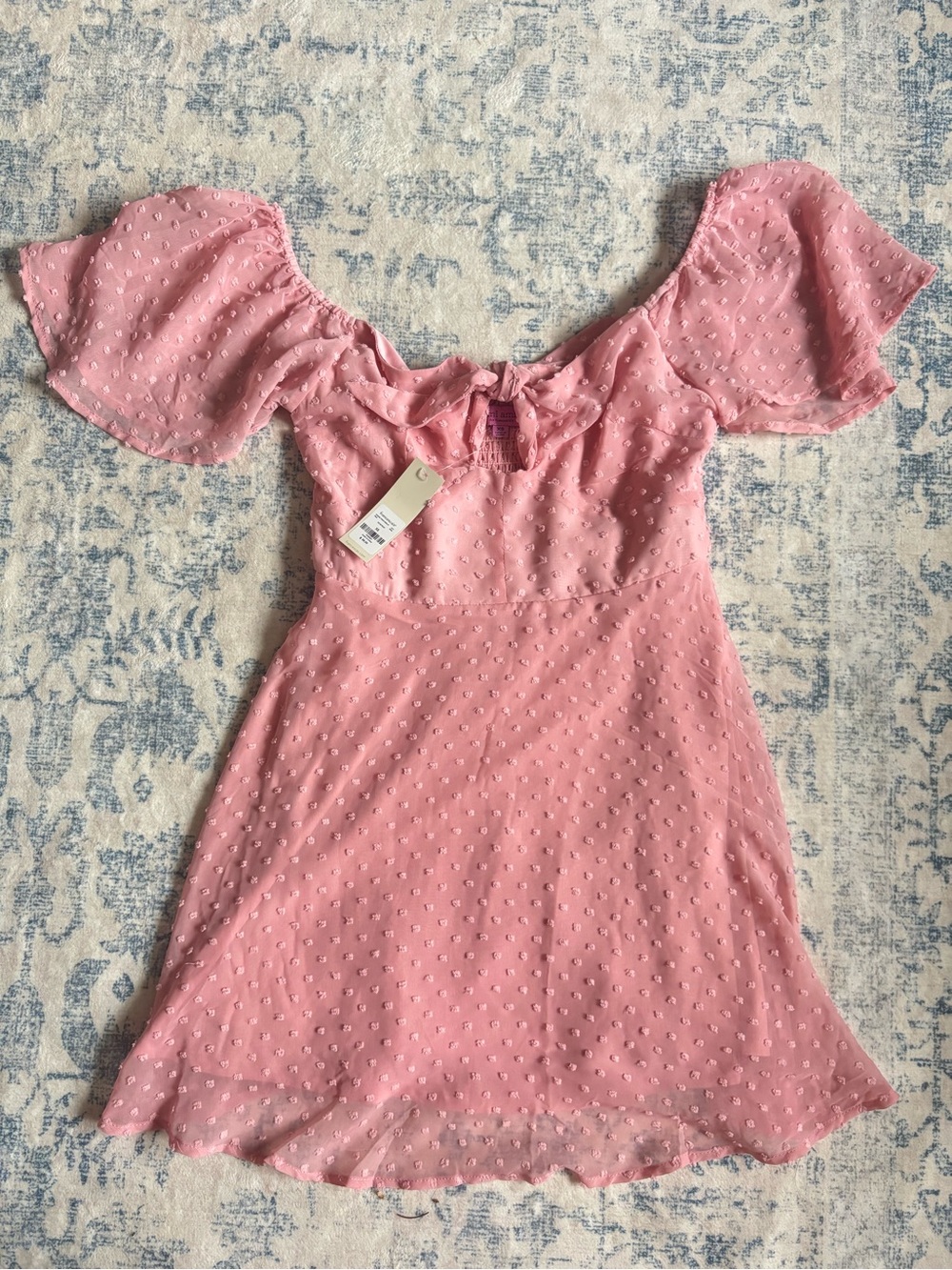 Francesca's Collections Pink Swiss Dot Mini Dress